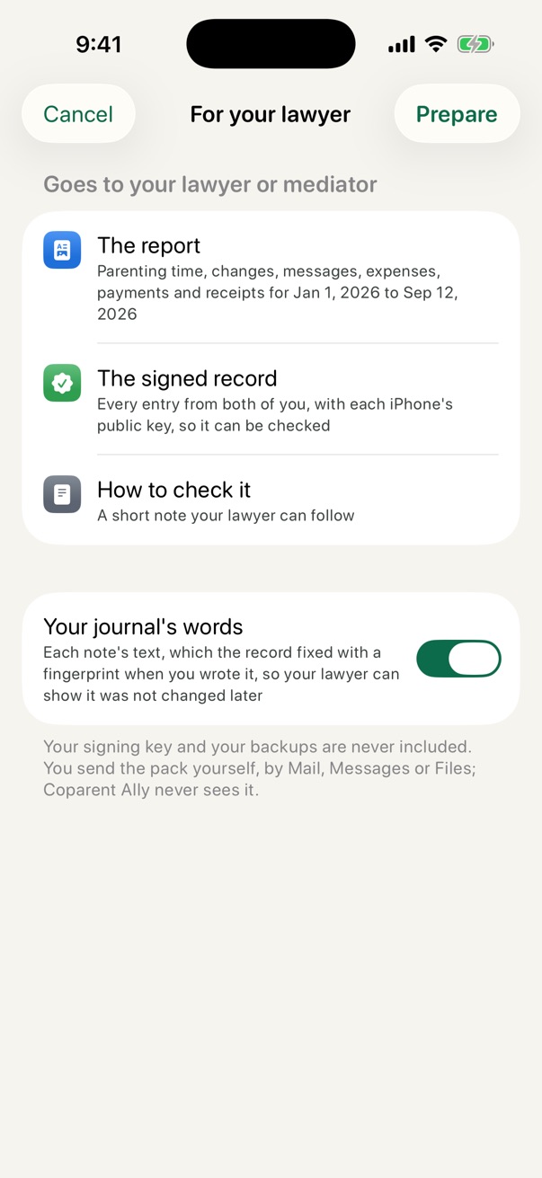 Preparing a pack for a lawyer: the report, the signed record and how to check it.